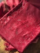 Roheen Red Tussar Silk Chikankari Unstitched Kurta Dupatta Fabrics Set
