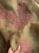 Green Noor Organza Silk Chikankari Unstitched Kurta Dupatta Set