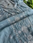Blue Semi Stitched Kota Chikankari Kurta Dupatta Set With All Over Mukaish Kamdani Work