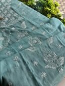 Green Semi Stitched Kota Chikankari Kurta Dupatta Set With All Over Mukaish Kamdani Work