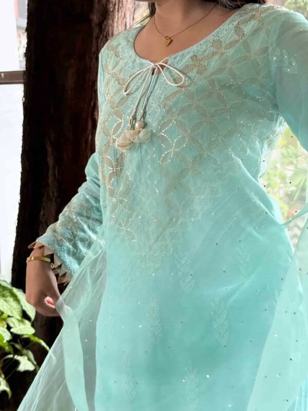 Daraz Applique Chikankari Mukaish Kurta Dupatta Set - Image 3