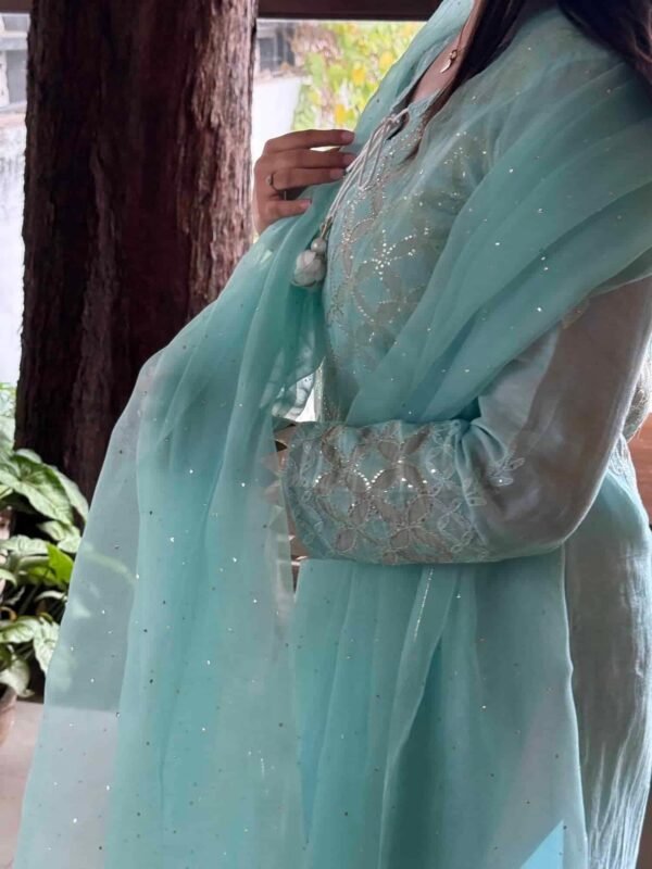 Daraz Applique Chikankari Mukaish Kurta Dupatta Set - Image 6