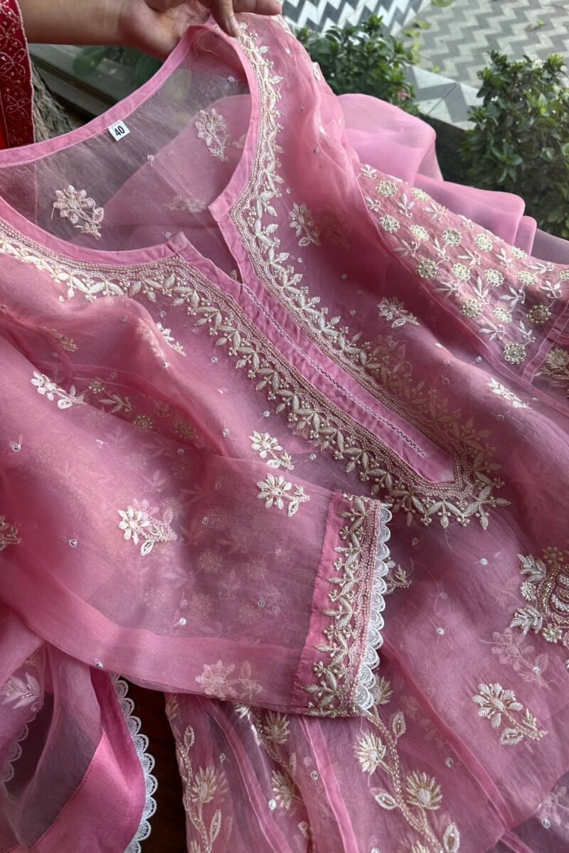 Candy Pink | Noor Organza Chikankari Anarkali