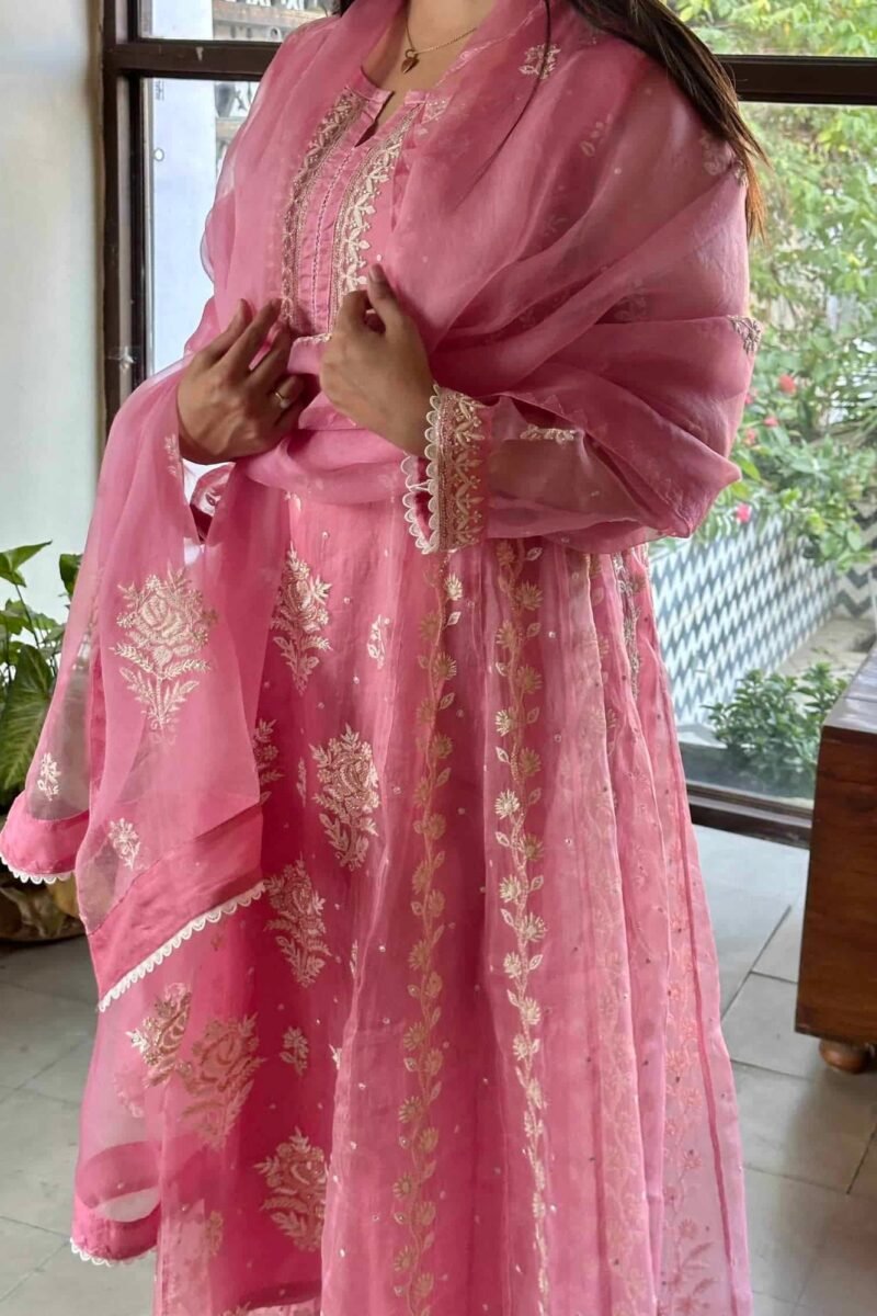 Candy Pink | Noor Organza Chikankari Anarkali