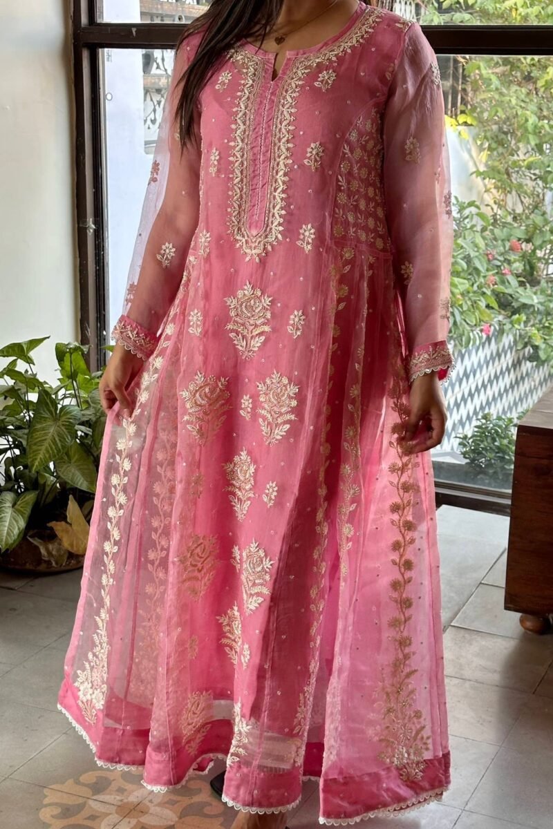 Candy Pink | Noor Organza Chikankari Anarkali