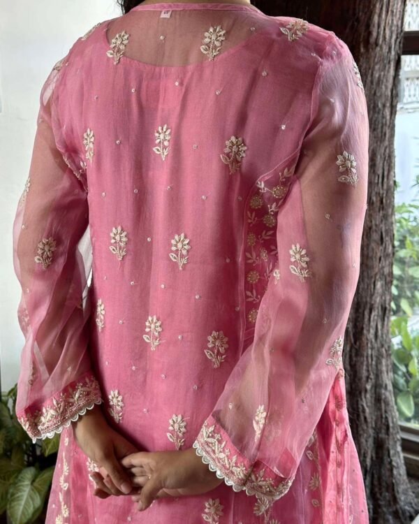 Candy Pink | Noor Organza Chikankari Anarkali - Image 9