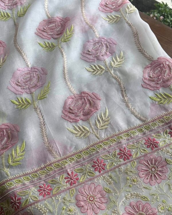 Noor Banarasi Organza Chikankari Unstitched Fabrics - Image 15