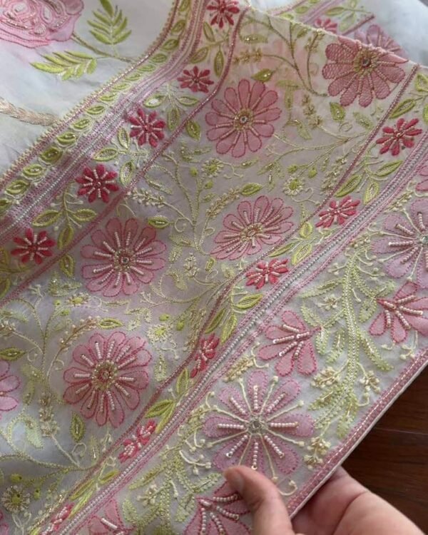 Noor Banarasi Organza Chikankari Unstitched Fabrics - Image 18